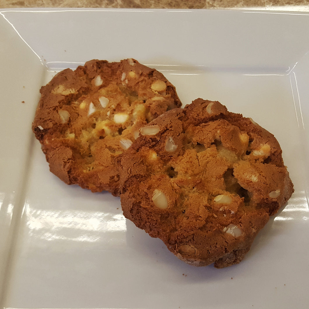 Two cookies on a white plate